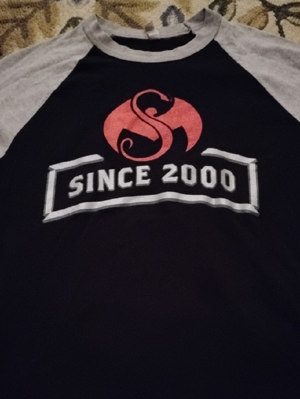 Alstyle Black and Gray Raglan 'Since 2000' Tee with Red Logo